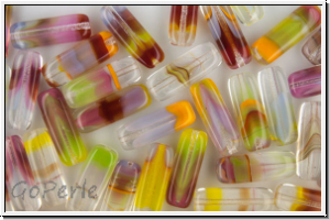 B�hm. Glasperle, Rechteck, 15x5,5x4mm, crystal, trans., orange/rot/gelb/gr�n, 10 Stk.