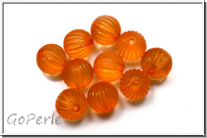 Acryl-Perle, rund, gerillt, 9mm, orange, lt., matte, 10 Stk.