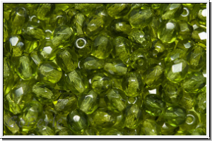 B�hm. Glasschliffperle, feuerpol., 4mm, olivine, dk., trans., 50 Stk.