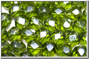 B�hm. Glasschliffperle, feuerpol., 6mm, olivine, med. dk., trans., luster, 25 Stk.