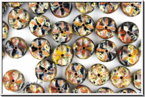 B�hm. Glasperle, Seeigel, 19x7mm, schwarz/grau/rost, marmoriert, 5 Stk.