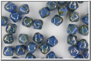 b�hm. Glasperle, Bicone, 8mm, blue, opaque, silverpicasso, 10 Stk.