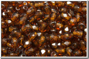 B�hm. Glasschliffperle, PRECIOSA, feuerpol., 4mm, topaz, sm., darkest, trans., 50 Stk.