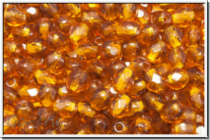 B�hm. Glasschliffperle, feuerpol., 4mm, topaz, trans., 50 Stk.