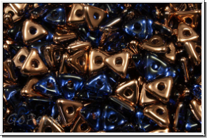 Tri-Beads, 4mm, cobalt, lt., trans., half capri gold, 100 Stk.