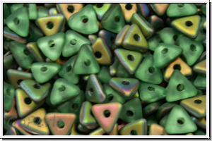 Tri-Beads, 4mm, peridot, med., trans., half vitrail, matte, 100 Stk.