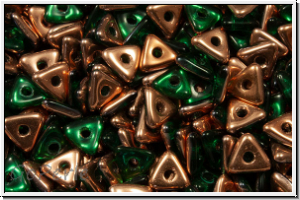 Tri-Beads, 4mm, emerald, trans., half capri gold, 100 Stk.