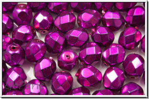 B�hm. Glasschliffperle, feuerpol., 6mm, black, op., heavy metal magenta, 25 Stk.