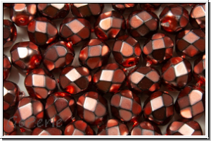 B�hm. Glasschliffperle, feuerpol., 6mm, black, op., heavy metal salmon, 25 Stk.