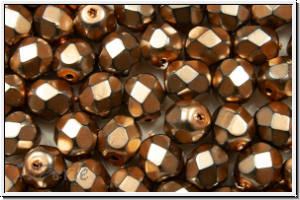 B�hm. Glasschliffperle, feuerpol., 6mm, black, op., heavy metal beige, 25 Stk.