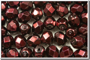 B�hm. Glasschliffperle, feuerpol., 6mm, black, op., heavy metal burgundy, 25 Stk.