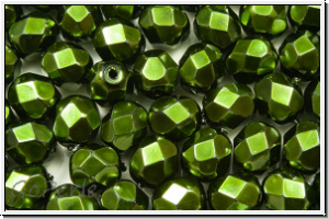 B�hm. Glasschliffperle, feuerpol., 6mm, black, op., heavy metal hunter green, 25 Stk.