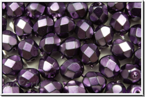B�hm. Glasschliffperle, feuerpol., 6mm, black, op., heavy metal dk. magenta, 25 Stk.