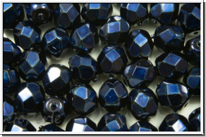 B�hm. Glasschliffperle, feuerpol., 6mm, black, op., heavy metal dk. blue, 25 Stk.