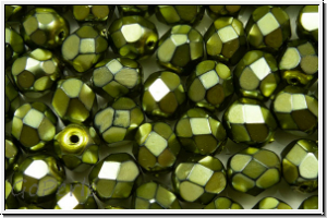 B�hm. Glasschliffperle, feuerpol., 6mm, black, op., heavy metal olivine, 25 Stk.