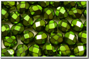 B�hm. Glasschliffperle, feuerpol., 6mm, black, op., heavy metal green, 25 Stk.
