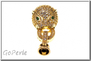 Fold over clasp "Leopard m. Zirconia", 30x14mm, goldfb., Messing, 1 Stk.