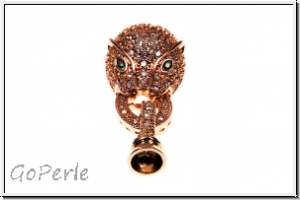 Fold over clasp "Leopard m. Zirconia", 30x14mm, rosegoldfb., Messing, 1 Stk.