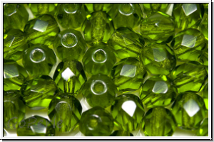 B�hm. Glasschliffperle, feuerpol., 6mm, olivine, med. dk., trans., 25 Stk.