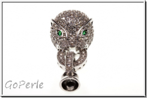 Fold over clasp "Leopard m. Zirconia", 30x14mm, antiksilberfb., Messing, 1 Stk.