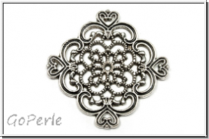 Filigree "Herzquadrat", 32x32x2mm, antiksilberfb., Metall, 1 Stk.
