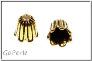 Perlenkappe (-cone) "Gl�ckchen", 12x10mm, antikgoldfb., Tibetsilber, 2 Stk.