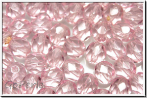 B�hm. Glasschliffperle, feuerpol., 6mm, rosaline, trans., 25 Stk.
