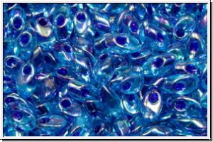 LMA-0353, MIYUKI Long Magatamas, 4x7mm, blue, trans., violet-ld., AB, 80 Stk.