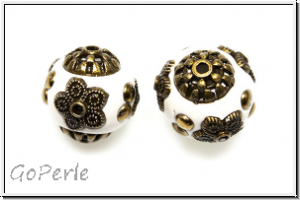 Indonesische Perle, 14mm, wei�/antikmessingfb., 1 Stk.