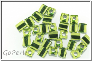 SB-04-2637, MIYUKI Squares, 4mm, peridot, trans., dk. green-ld., 10g