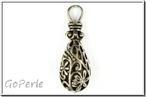 Anh�nger "Blumentropfen", 36x13x10mm, antiksilberfb., Tibetsilber, 1 Stk.