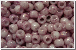 R-08-1200, TOHO Rocailles, 08/0, white, op., pink marbled, 10g