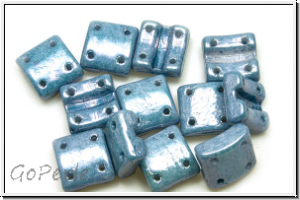 4-Loch-FixerBeads, vertikal, 8x8mm, white, op., blue/grey marbled, 12 Stk.