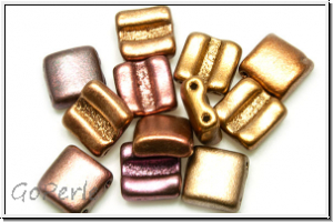 2-Loch-FixerBeads, horizontal, 8x8mm, purple/gold MIX, met., satin, 12 Stk.