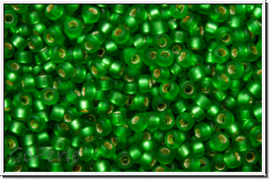 RR-15-0016f, MIYUKI Rocailles, 15/0, green, kelly, trans., silver-ld., matte, 5g