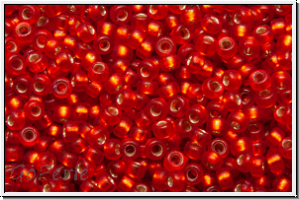 RR-15-1639, MIYUKI Rocailles, 15/0, ruby (dyed), dk., trans., silver-ld., semi-matte, 5g