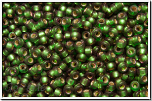RR-15-1642, MIYUKI Rocailles, 15/0, green, dk., trans., silver-ld., semi-matte, 5g