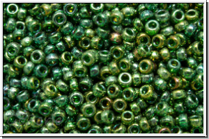 RR-15-1890, MIYUKI Rocailles, 15/0, emerald, trans., gold luster, 5g