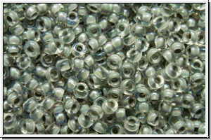 RR-15-2210, MIYUKI Rocailles, 15/0, crystal, trans., dk. grey-ld., AB, 5g