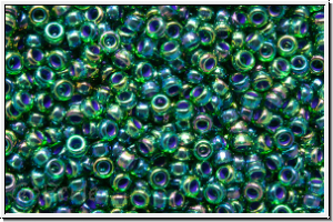 RR-15-2242, MIYUKI Rocailles, 15/0, green, trans., luster, AB, 5g