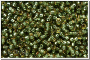 RR-15-4274, MIYUKI Rocailles, 15/0, green, frost (dyed), trans., silver-ld., duracoat, 5g