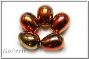 B�hm. Glasperle, Tropfen, l�ngs gebohrt, 11x8mm, black, op., california gold rush, 5 Stk.