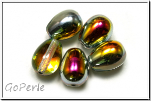 B�hm. Glasperle, Tropfen, l�ngs gebohrt, 11x8mm, crystal, trans., half marea, 5 Stk.