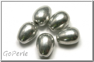 B�hm. Glasperle, Tropfen, l�ngs gebohrt, 11x8mm, crystal, trans., full silver, 5 Stk.