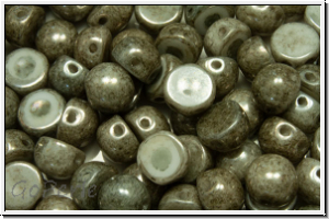 2-Loch-Cabochon, 6mm, white, op., grey marbled, 20 Stk.