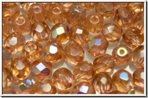 B�hm. Glasschliffperle, feuerpol., 6mm, vintage rose, trans., AB, 25 Stk.
