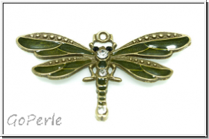 Anh�nger "Libelle m. Zirkonen" (Statement), 42x73x5,5mm, antikmessingfb., Metall, 1 Stk.