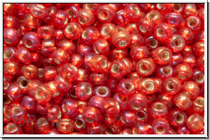 PR-11-97079, PRECIOSA Rocailles, 11/0, siam, lt., trans., silver-ld., AB, 20g