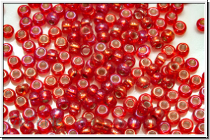 PR-11-97079, PRECIOSA Rocailles, 11/0, siam, lt., trans., silver-ld., AB, 20g