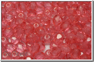 B�hm. Glasschliffperle, PRECIOSA, feuerpol., 4mm, crystal, trans., watermelone (dyed), 50 Stk.
